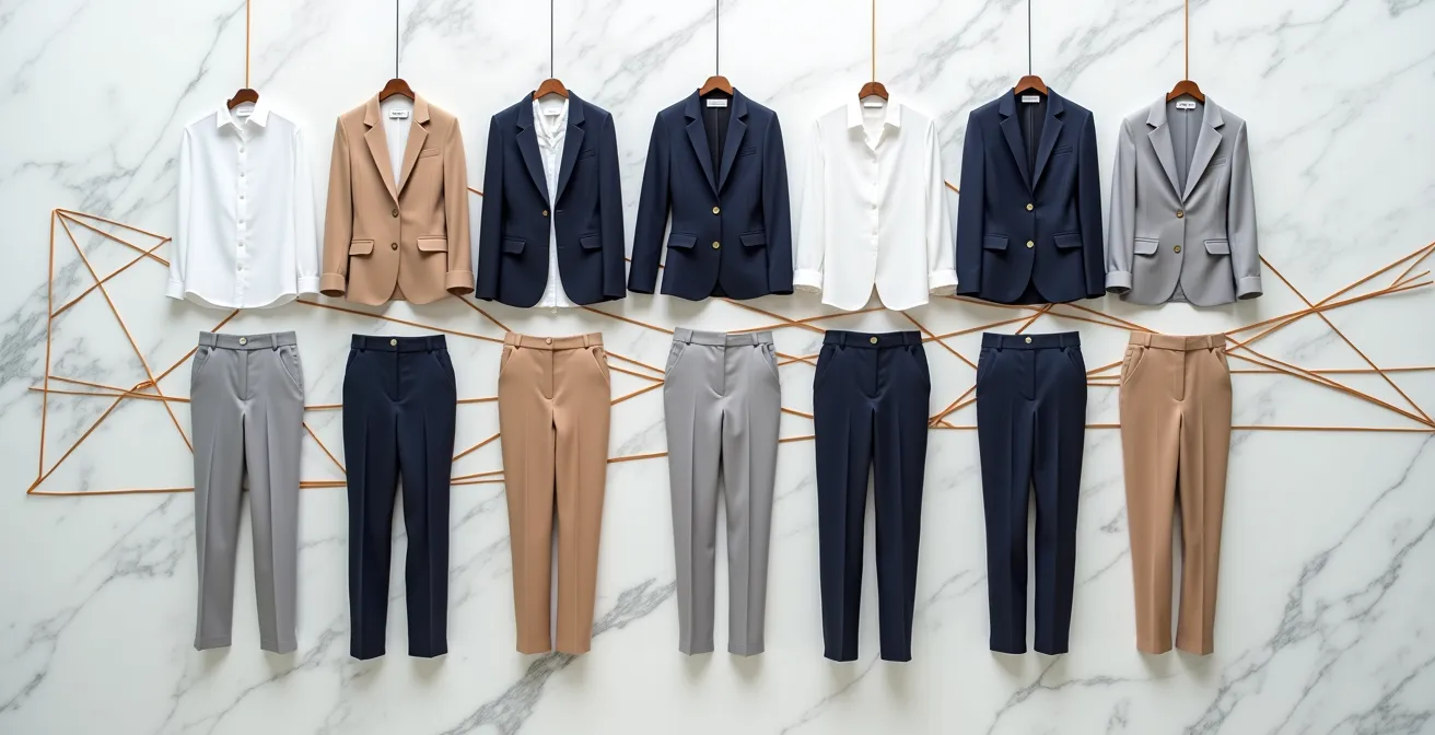 Visualisierung der 40 Outfit-Kombinationen aus 12 Business-Kleidungsstücken