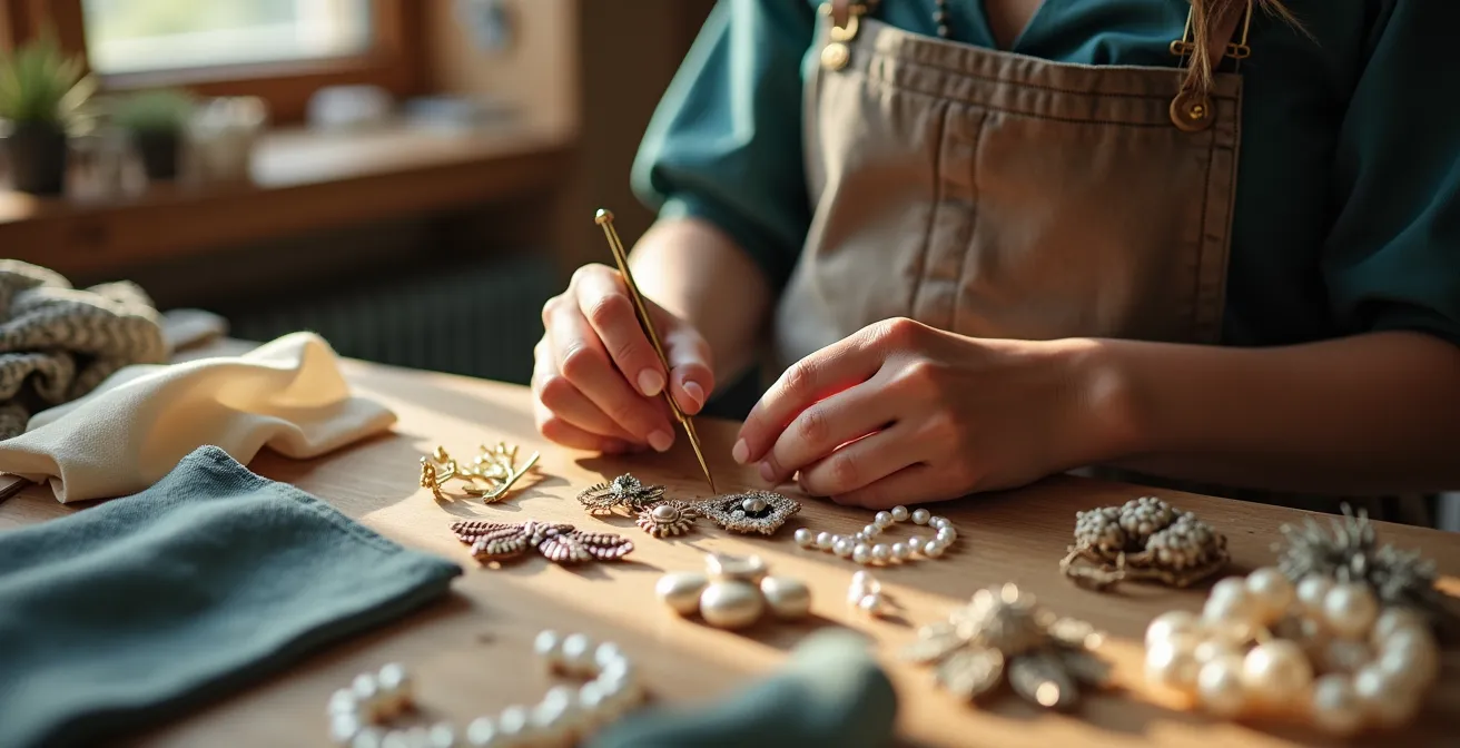 Arrangement von DIY-Haar-Accessoires aus recycelten Materialien