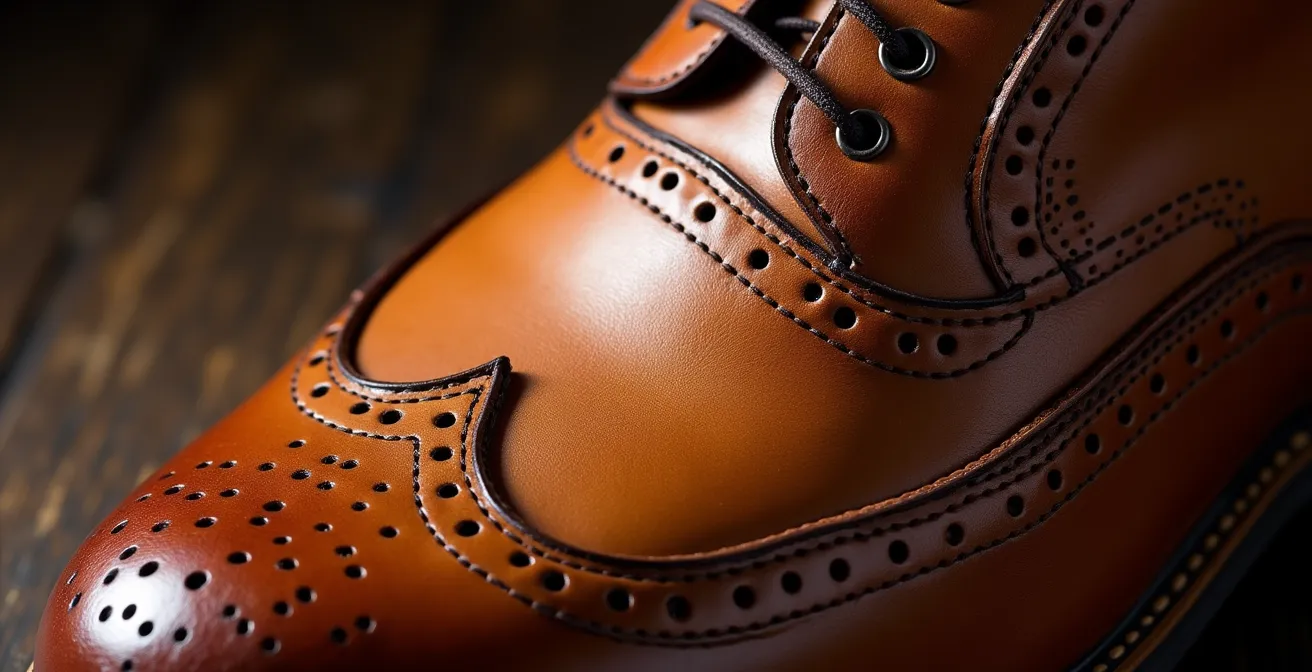 Detailaufnahme hochwertiger handgefertigter Lederschuhe aus deutscher Manufaktur