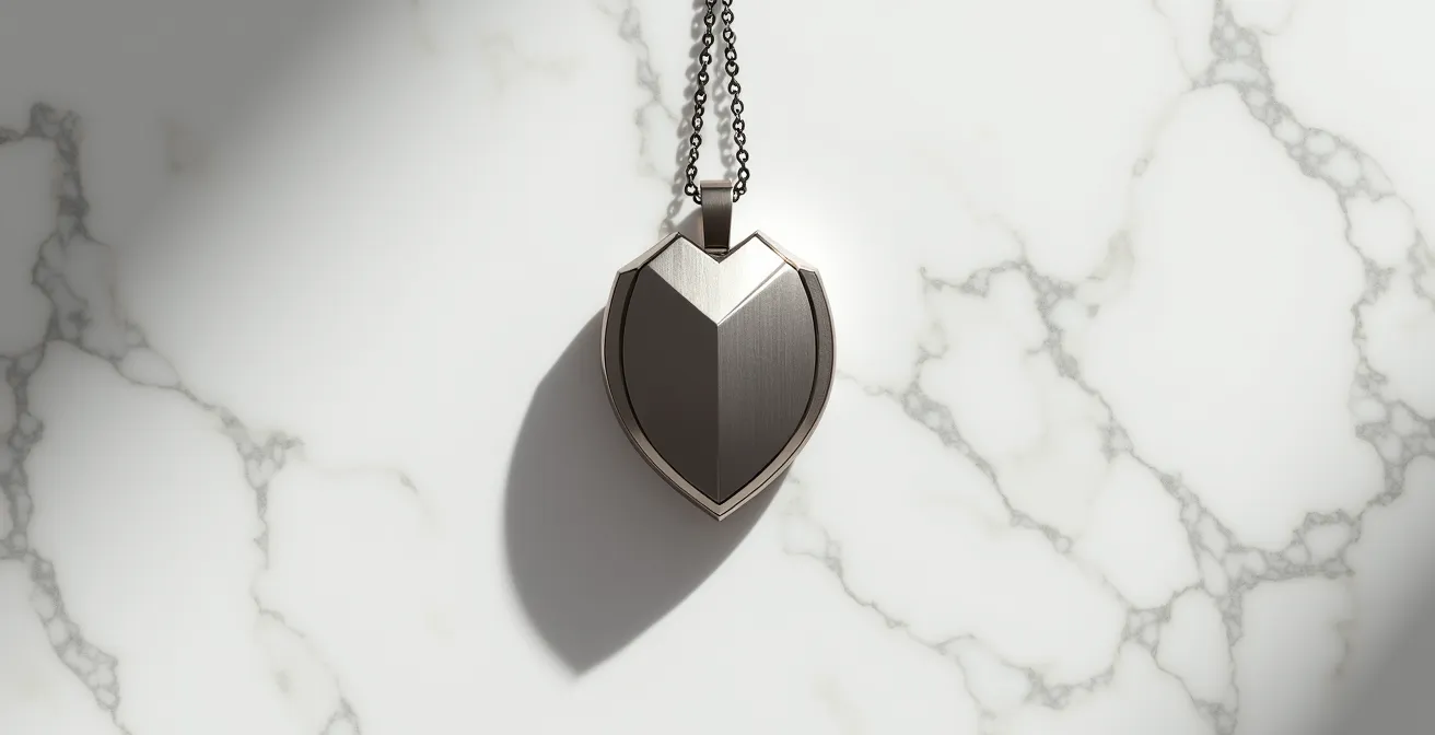 Minimalistisches Medaillon in geometrischem Design auf Marmoroberfläche