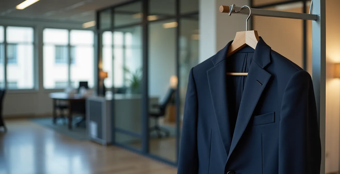 Detailaufnahme eines perfekt sitzenden Business-Blazers mit Fokus auf Schulterpartie und hochwertige Materialien
