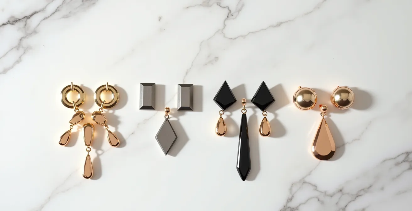 Verschiedene Statement-Ohrringe passend zu unterschiedlichen Gesichtsformen